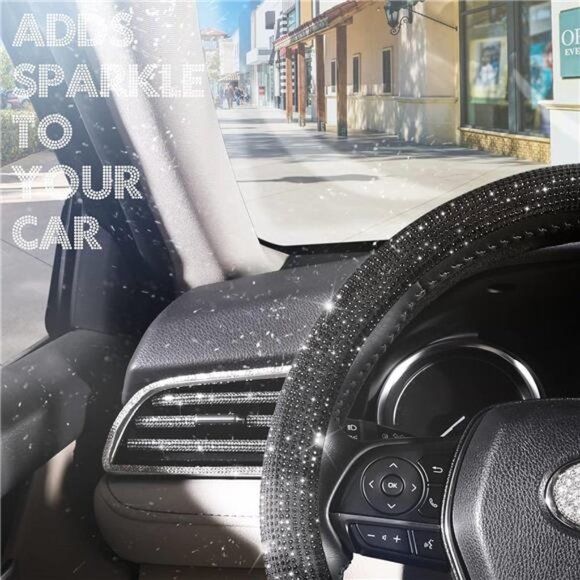 Diamond Steering Wheel Cover for Women Men Girls, Bling Crystal Rhinestones - Picture 4 of 7